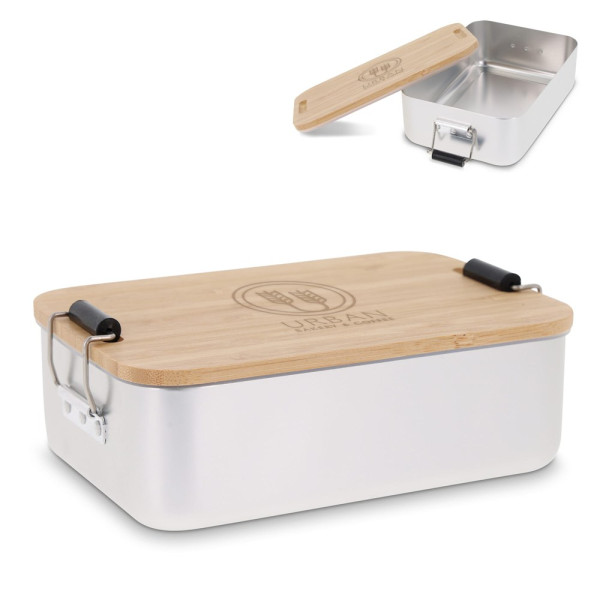 Lunch box aluminium met bamboe deksel